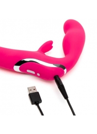 Ярко-розовый безремневой страпон Rechargeable Vibrating Strapless Strap-On - Happy Rabbit - купить с доставкой в Череповце