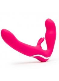 Ярко-розовый безремневой страпон Rechargeable Vibrating Strapless Strap-On - Happy Rabbit - купить с доставкой в Череповце