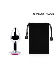 Серебристая анальная пробка с малиновым кристаллом - 7,2 см. - Anal Jewelry Plug - купить с доставкой в Череповце