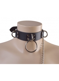 Черный кожаный ошейник Big Ring - Sitabella - купить с доставкой в Череповце