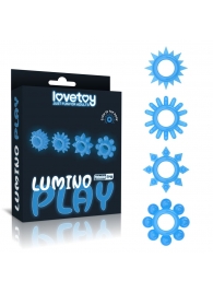 Набор из 4 голубых, светящихся в темноте эрекционных колец Lumino Play - Lovetoy - в Череповце купить с доставкой
