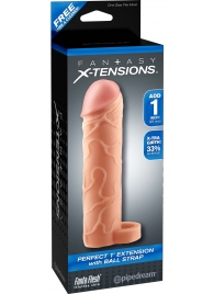 Телесная насадка с кольцом Perfect 1 Extension with Ball Strap - 17 см. - Pipedream - в Череповце купить с доставкой