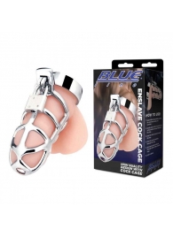 Серебристая металлическая клетка для члена с замком Enslave Cock Cage - BlueLine - купить с доставкой в Череповце