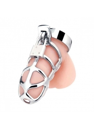 Серебристая металлическая клетка для члена с замком Enslave Cock Cage - BlueLine - купить с доставкой в Череповце