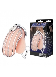 Серебристая металлическая клетка с анальным стимулятором Cock Cage - BlueLine - купить с доставкой в Череповце