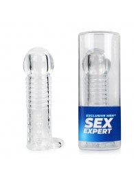 Прозрачная рельефная насадка-реалистик с петлей для мошонки - 13,5 см. - Sex Expert - в Череповце купить с доставкой
