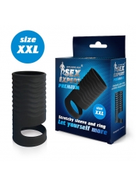Черная открытая насадка на пенис с кольцом для мошонки XXL-size - 9,4 см. - Sex Expert - в Череповце купить с доставкой