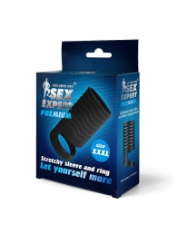 Черная открытая насадка на пенис с кольцом для мошонки XXXL-size - 9,9 см. - Sex Expert - в Череповце купить с доставкой