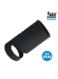 Черная открытая насадка на пенис с кольцом для мошонки XXXL-size - 9,9 см. - Sex Expert - в Череповце купить с доставкой