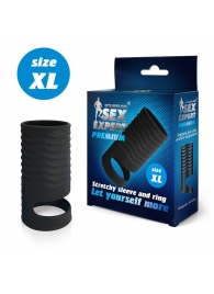 Черная открытая насадка на пенис с кольцом для мошонки XL-size - 8,9 см. - Sex Expert - в Череповце купить с доставкой