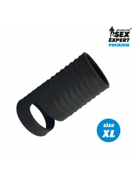 Черная открытая насадка на пенис с кольцом для мошонки XL-size - 8,9 см. - Sex Expert - в Череповце купить с доставкой