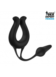Черная вибронасадка Sex Expert с анальной втулкой - Sex Expert - в Череповце купить с доставкой