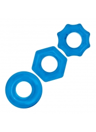 Комплект из трех голубых колец для эрекции 3-Pack Nuts   Bolts Stretch Cock Ring Set - BlueLine - в Череповце купить с доставкой
