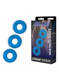 Комплект из трех голубых колец для эрекции 3-Pack Ultra-Stim Stretch Cock Rings - BlueLine - в Череповце купить с доставкой