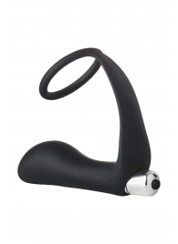 Черное эрекционное кольцо с вибропробкой Vibrating Anal Plug With Cockring - Dream Toys - в Череповце купить с доставкой