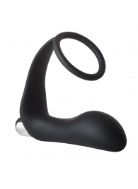 Черное эрекционное кольцо с вибропробкой Vibrating Anal Plug With Cockring - Dream Toys - в Череповце купить с доставкой