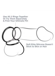 Набор из трех черных эрекционных колец Silicone 3-Ring Stamina Set - Pipedream - в Череповце купить с доставкой