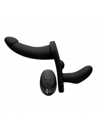 Черный вибрострапон Double Take 10X Double Penetration Vibrating Strap-on Harness - XR Brands - купить с доставкой в Череповце