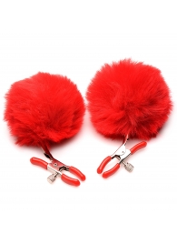 Красные зажимы на соски с помпонами Pom Pom - XR Brands - купить с доставкой в Череповце