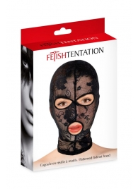 Черная кружевная маска на голову с отверстиями для глаз и рта - Fetish Tentation - купить с доставкой в Череповце