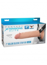 Телесный полый страпон на черных ремнях Hollow Silicone Strap-on - 17,8 см. - Pipedream - купить с доставкой в Череповце
