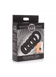 Комплект из 5 черных эрекционных колец для мошонки Ring Master Custom Ball Stretcher Kit - XR Brands - в Череповце купить с доставкой