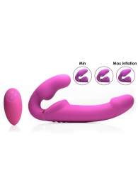 Розовый безремневой страпон с вибрацией и функцией расширения Inflatable Ergo-Fit Strapless Strap-On - XR Brands - купить с доставкой в Череповце