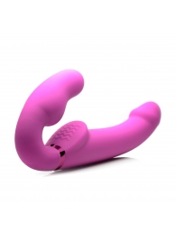 Розовый безремневой страпон с вибрацией и функцией расширения Inflatable Ergo-Fit Strapless Strap-On - XR Brands - купить с доставкой в Череповце