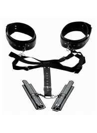 Черная бондажная система Acquire Easy Access Thigh Harness with Wrist Cuffs - XR Brands - купить с доставкой в Череповце
