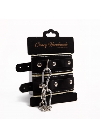 Черные скругленные наручники с мягкой бежевой подкладкой - Crazy Handmade - купить с доставкой в Череповце