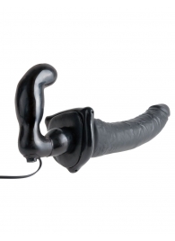 Черный страпон с вагинальной пробкой Deluxe Vibrating Penetrix Strap-On - 19 см. - Pipedream - купить с доставкой в Череповце