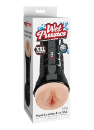 Телесный мастурбатор-вагина в черной колбе Super Luscious Lips XXL - Pipedream - в Череповце купить с доставкой