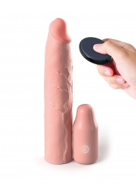 Телесная вибронасадка на член 3  Vibrating Mega X-tension with Remote - 22,9 см. - Pipedream - в Череповце купить с доставкой