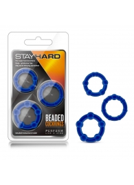 Набор из 3 синих эрекционных колец Stay Hard Beaded Cockrings - Blush Novelties - в Череповце купить с доставкой