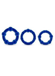 Набор из 3 синих эрекционных колец Stay Hard Beaded Cockrings - Blush Novelties - в Череповце купить с доставкой