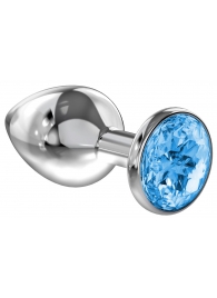Большая серебристая анальная пробка Diamond Light blue Sparkle Large с голубым кристаллом - 8 см. - Lola Games - купить с доставкой в Череповце