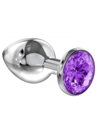Большая серебристая анальная пробка Diamond Purple Sparkle Large с фиолетовым кристаллом - 8 см. - Lola Games - купить с доставкой в Череповце