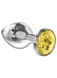 Большая серебристая анальная пробка Diamond Yellow Sparkle Large с жёлтым кристаллом - 8 см. - Lola Games - купить с доставкой в Череповце