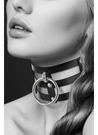 Чёрный тройной чокер с большим кольцом - Bijoux Pour Toi - купить с доставкой в Череповце
