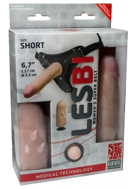 Телесный поясной страпон LESBI с вагинальной пробкой - 17 см. - LOVETOY (А-Полимер) - купить с доставкой в Череповце