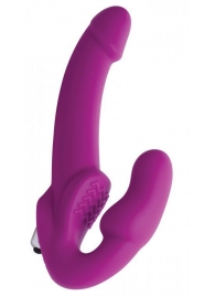 Ярко-розовый безремневой вибрострапон Evoke Vibrating Strapless Silicone Strap-on Dildo - XR Brands - купить с доставкой в Череповце