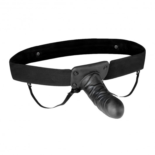 Чёрный полый страпон с вибрацией Unisex Vibrating Hollow Strap-On - 14 см. - Lux Fetish - купить с доставкой в Череповце