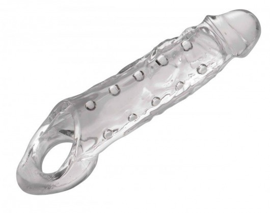 Прозразная закрытая насадка на пенис с поддержкой мошонки Clearly Ample Penis Enhancer - 22 см. - XR Brands - в Череповце купить с доставкой