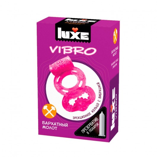 Розовое эрекционное виброкольцо Luxe VIBRO  Бархатный молот  + презерватив - Luxe - в Череповце купить с доставкой