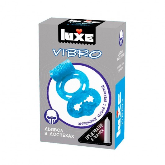 Голубое эрекционное виброкольцо Luxe VIBRO  Дьявол в доспехах  + презерватив - Luxe - в Череповце купить с доставкой