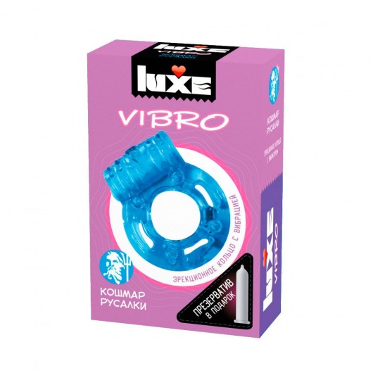 Голубое эрекционное виброкольцо Luxe VIBRO  Кошмар русалки  + презерватив - Luxe - в Череповце купить с доставкой