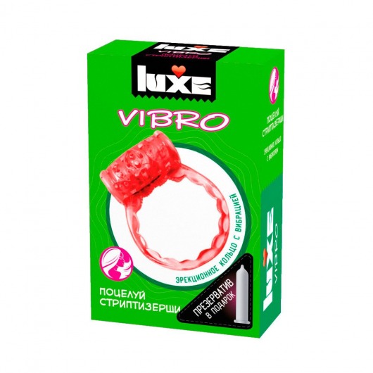 Розовое эрекционное виброкольцо Luxe VIBRO  Поцелуй стриптизёрши  + презерватив - Luxe - в Череповце купить с доставкой