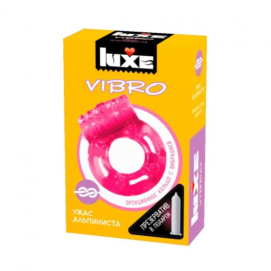 Розовое эрекционное виброкольцо Luxe VIBRO  Ужас Альпиниста  + презерватив - Luxe - в Череповце купить с доставкой