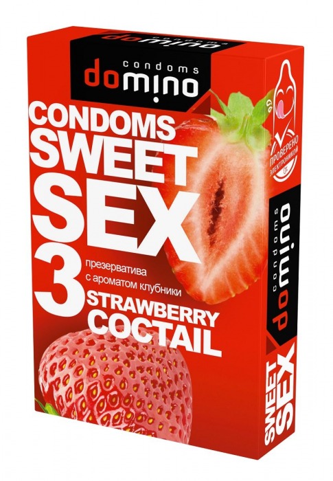 Презервативы для орального секса DOMINO Sweet Sex с ароматом клубничного коктейля  - 3 шт. - Domino - купить с доставкой в Череповце