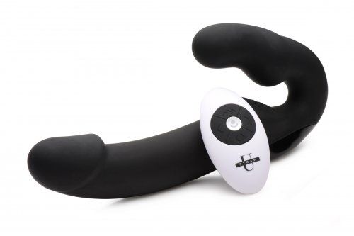 Черный безремневой страпон Urge Silicone Strap On с пультом ДУ - 24 см. - XR Brands - купить с доставкой в Череповце